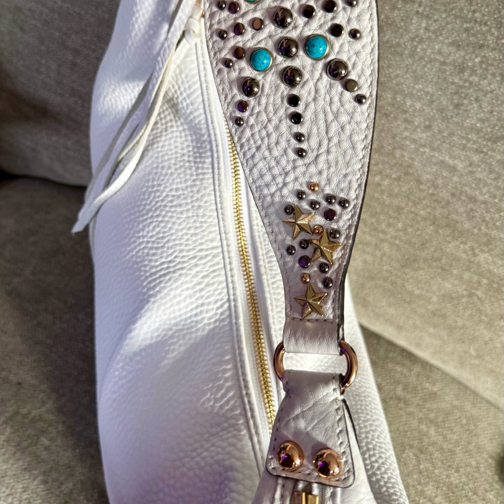 Rebecca Minkoff White Leather Hobo Bag with Fringe - Picture 2 of 4